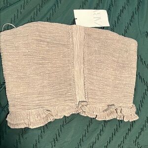 Zara Light Beige Textured Strapless Top